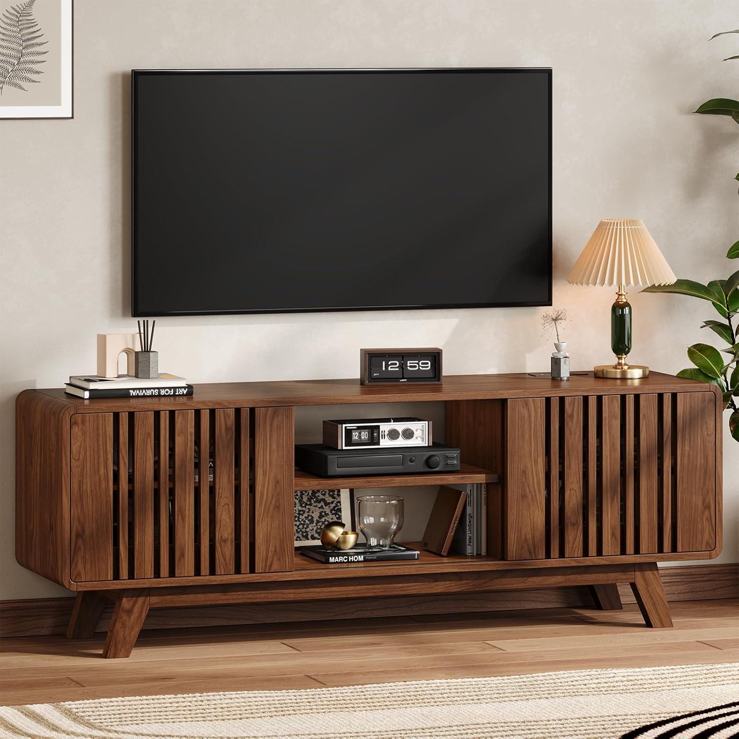 Why We Love This 63-Inch Walnut TV Stand with Smart Storage