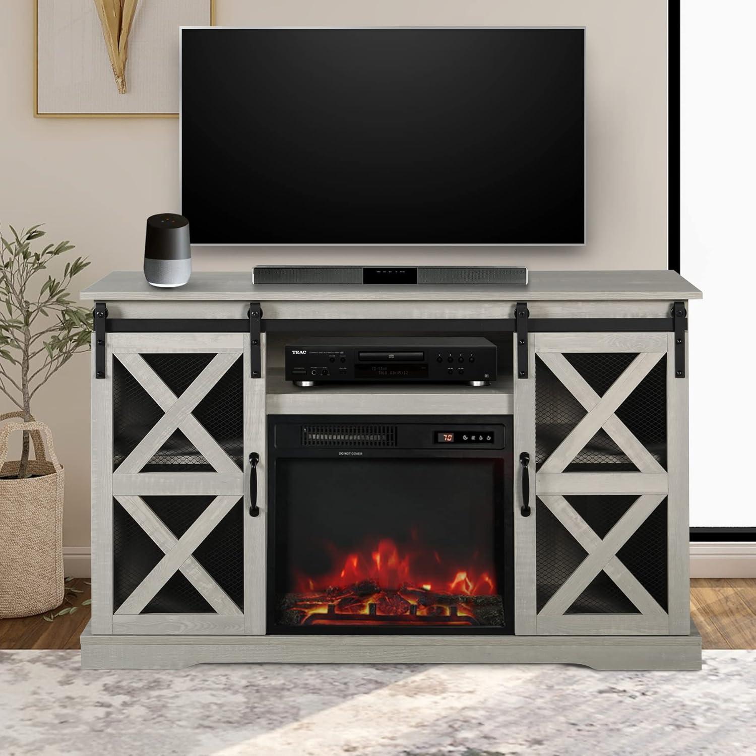 Our Review: ENSTVER 48″ TV Stand with Fireplace and Sliding Doors