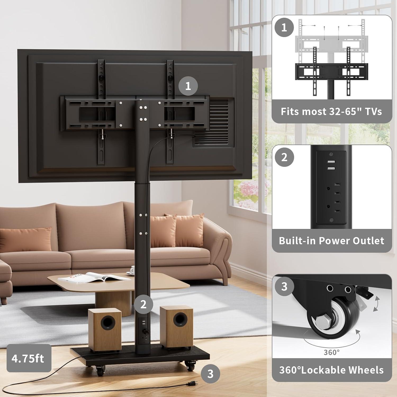 Our Review: Versatile Rolling TV Stand with Swivel & Power Outlets