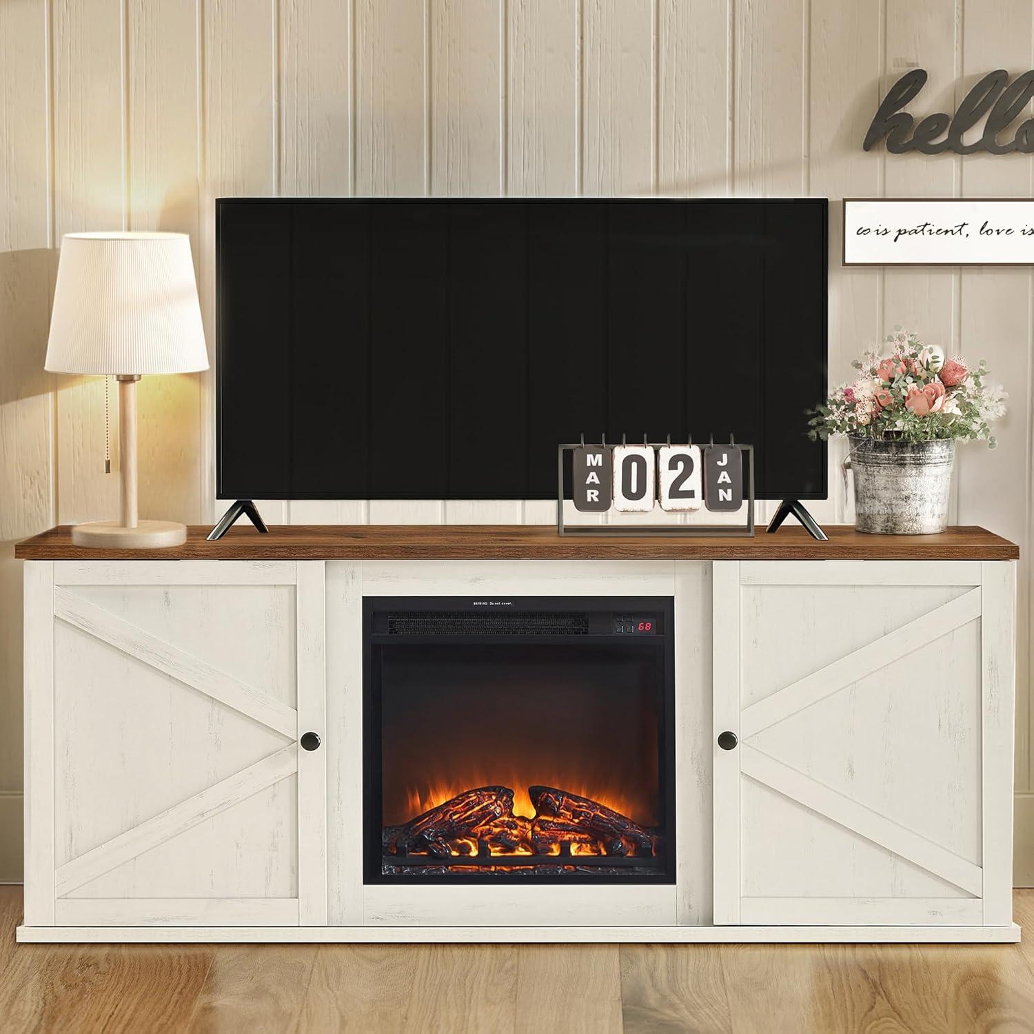 Cozy Up Our living Room with VASAGLE's Rustic Fireplace TV Stand