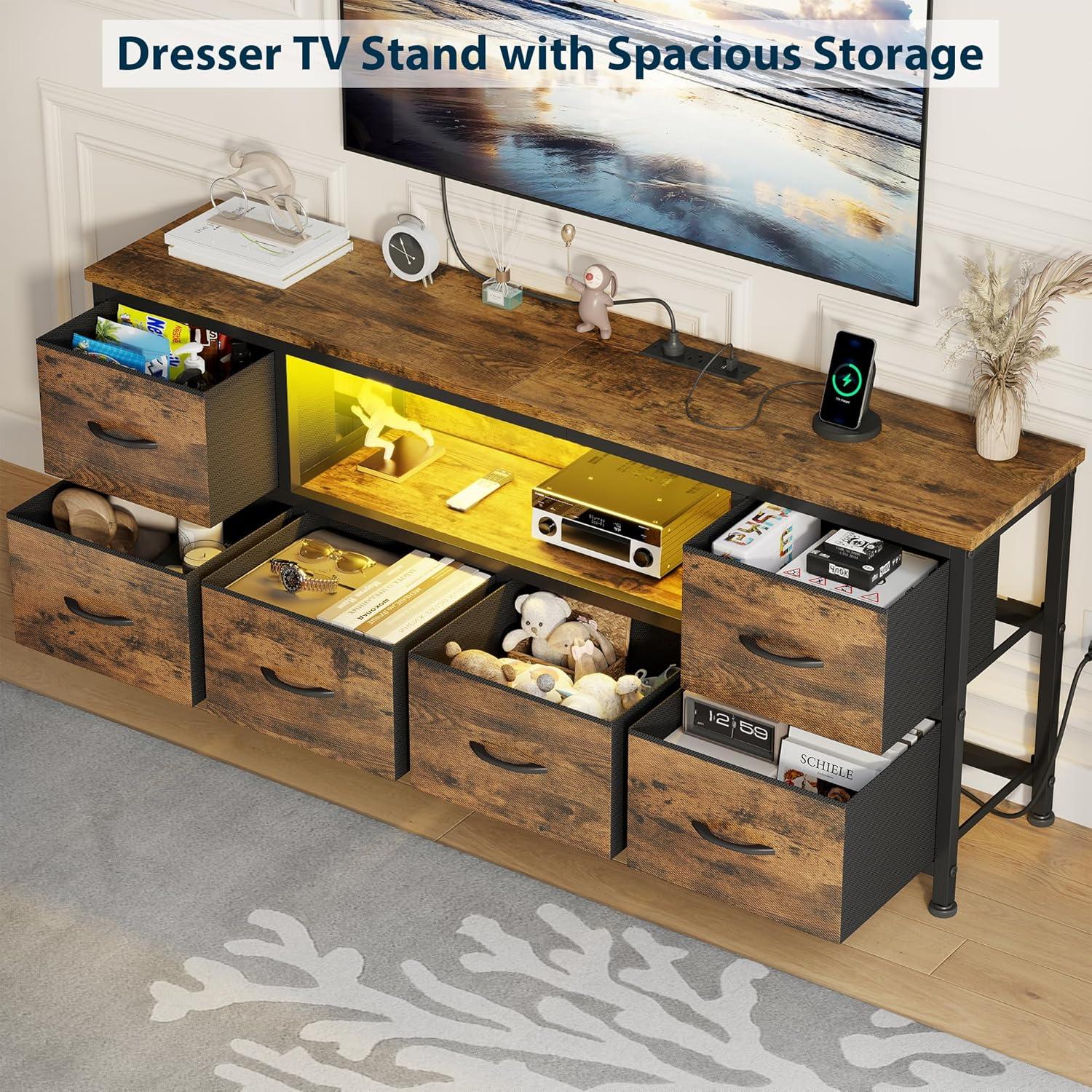 how We Loved Lulive's LED rustic TV Stand with Smart Storage