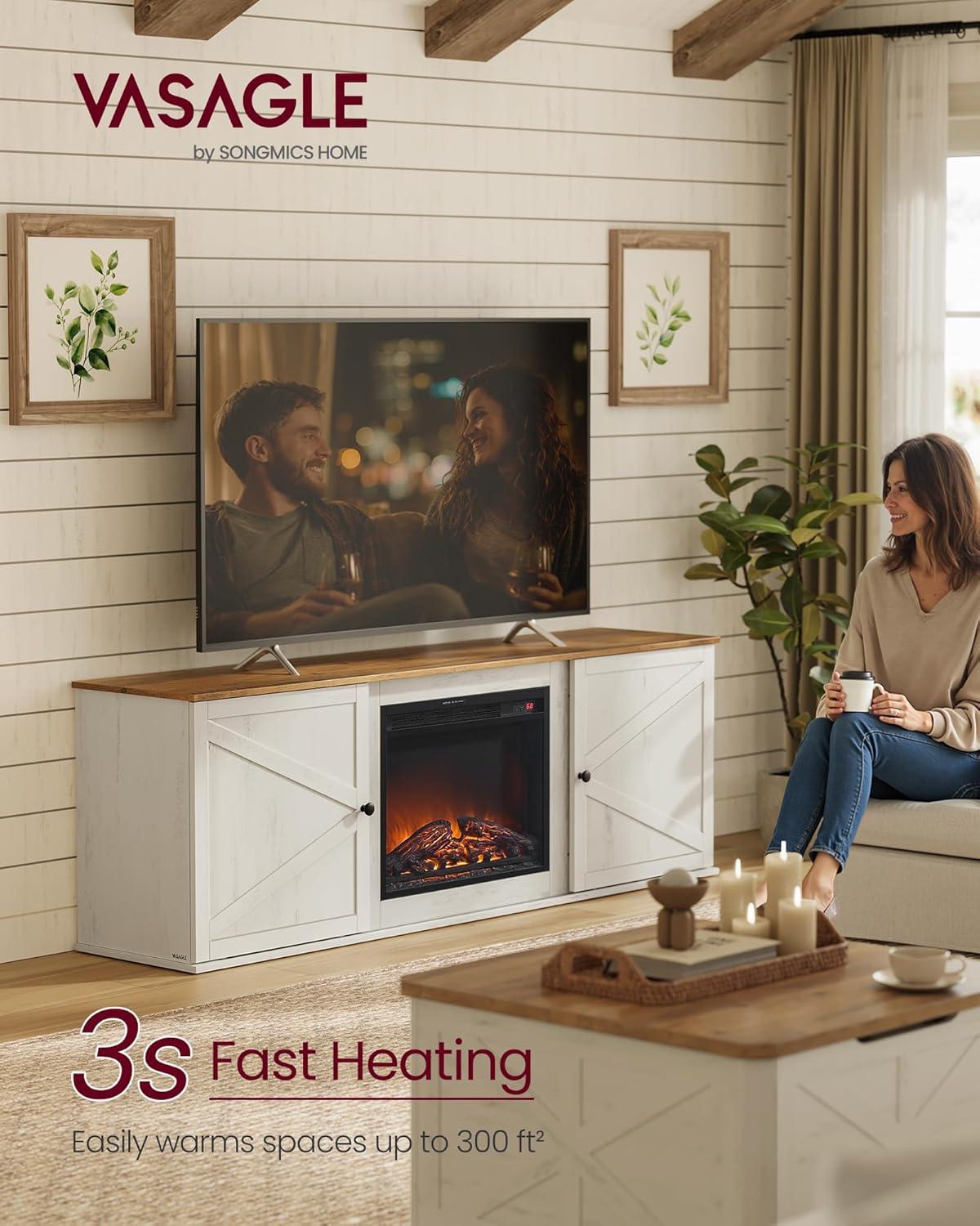 cozy Up Our Living Room with VASAGLE's Rustic Fireplace TV Stand