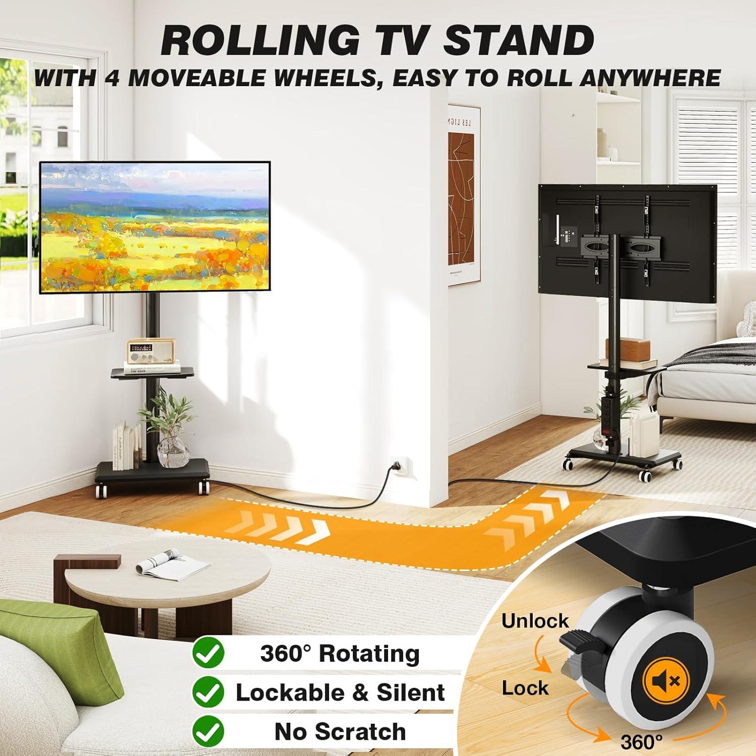 Why We Love the 5Rcom Rolling TV Stand: Swivel, Power & More