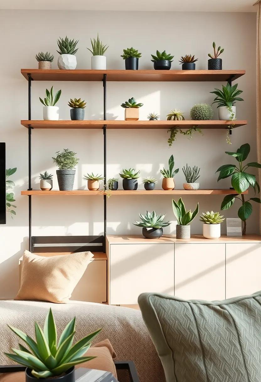 Displaying Succulents on Shelves for Stylish Dimension