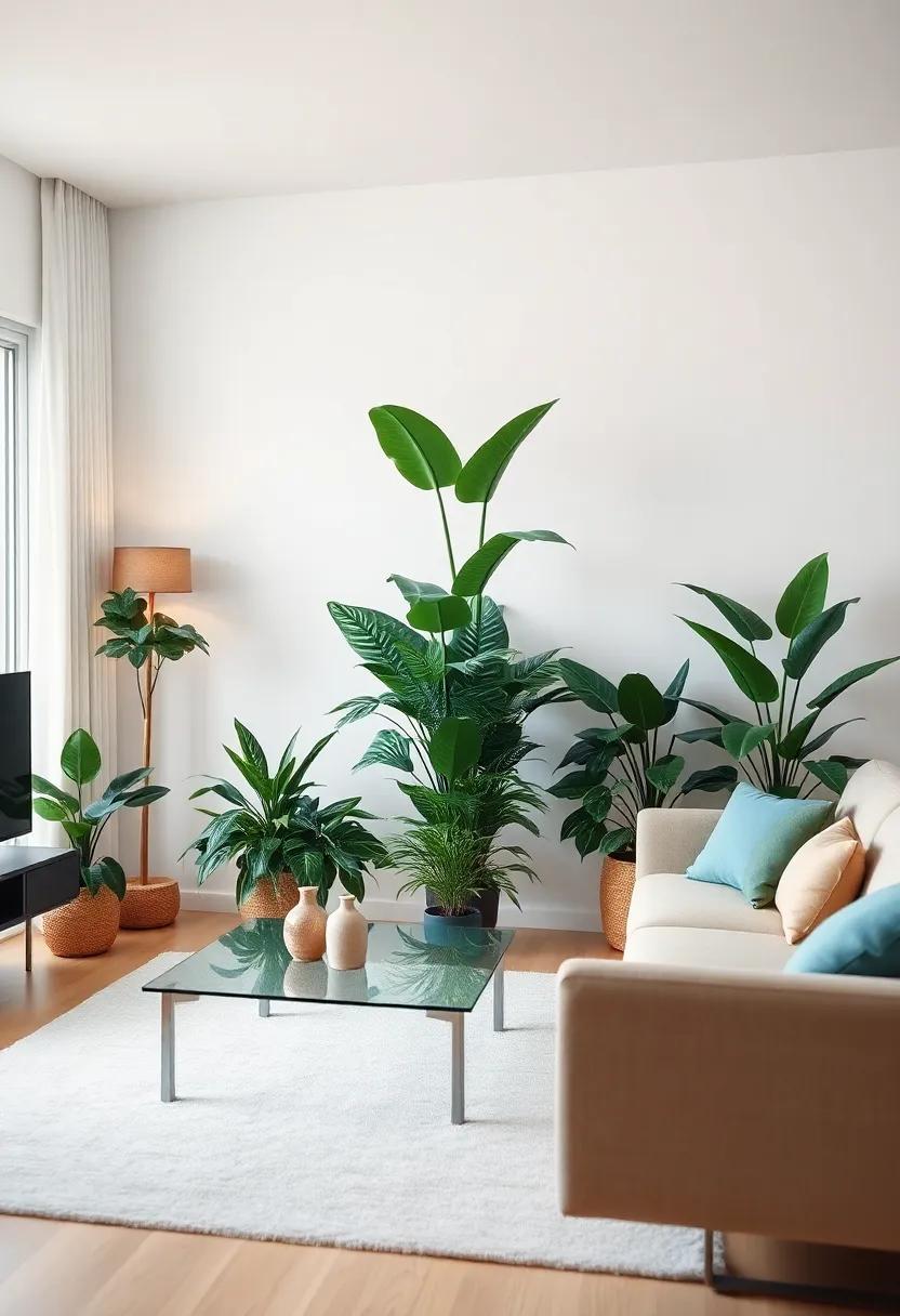 Use plant arrangements as art: Arrange dense plant clusters in a way that mimics a floral‌ arrangement, bringing art into your living room