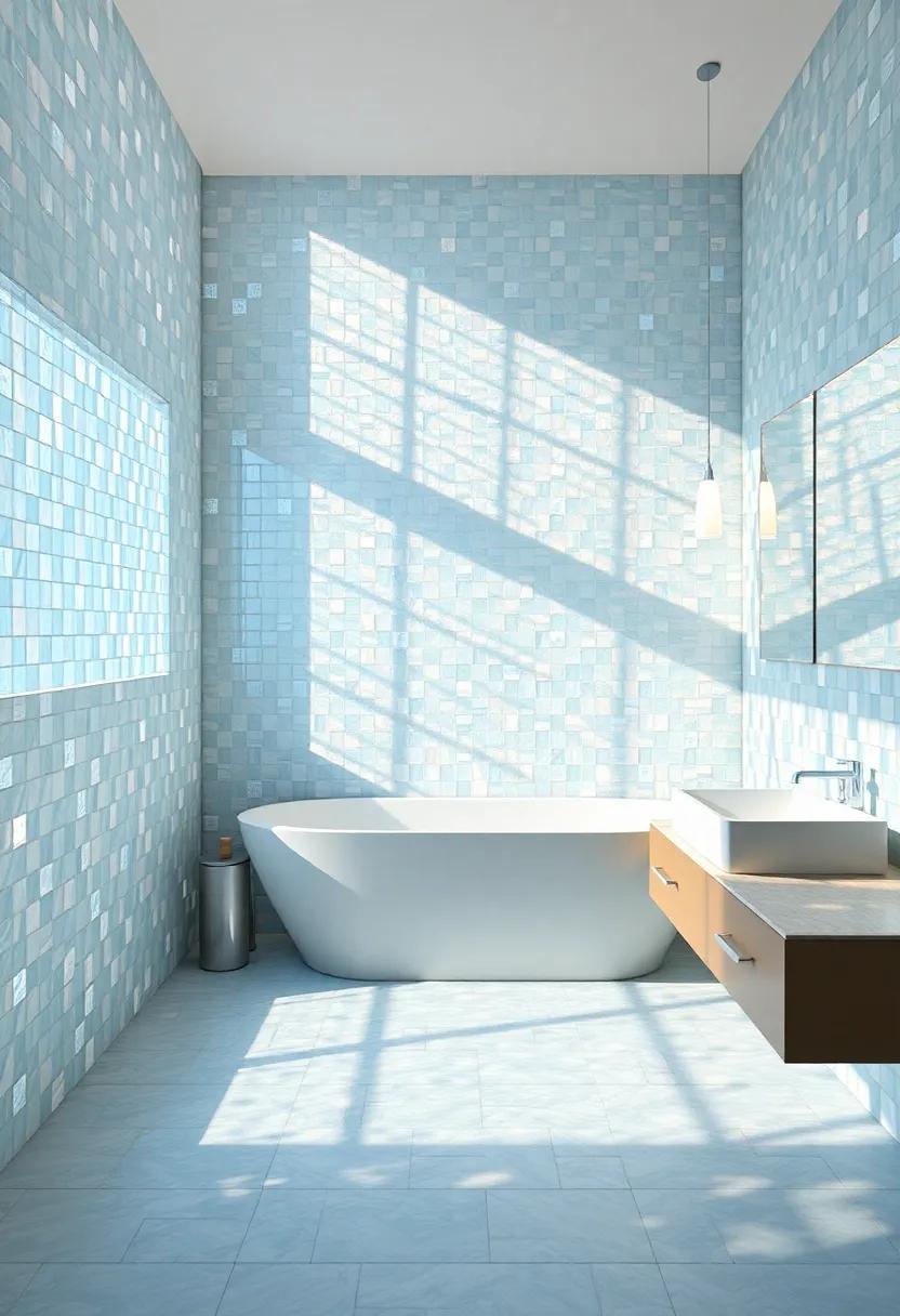 Ethereal⁢ Glass Mosaic: Transform your bathroom into ⁢a sparkling retreat with iridescent ⁢glass tiles that reflect light beautifully and⁤ create a serene ambiance