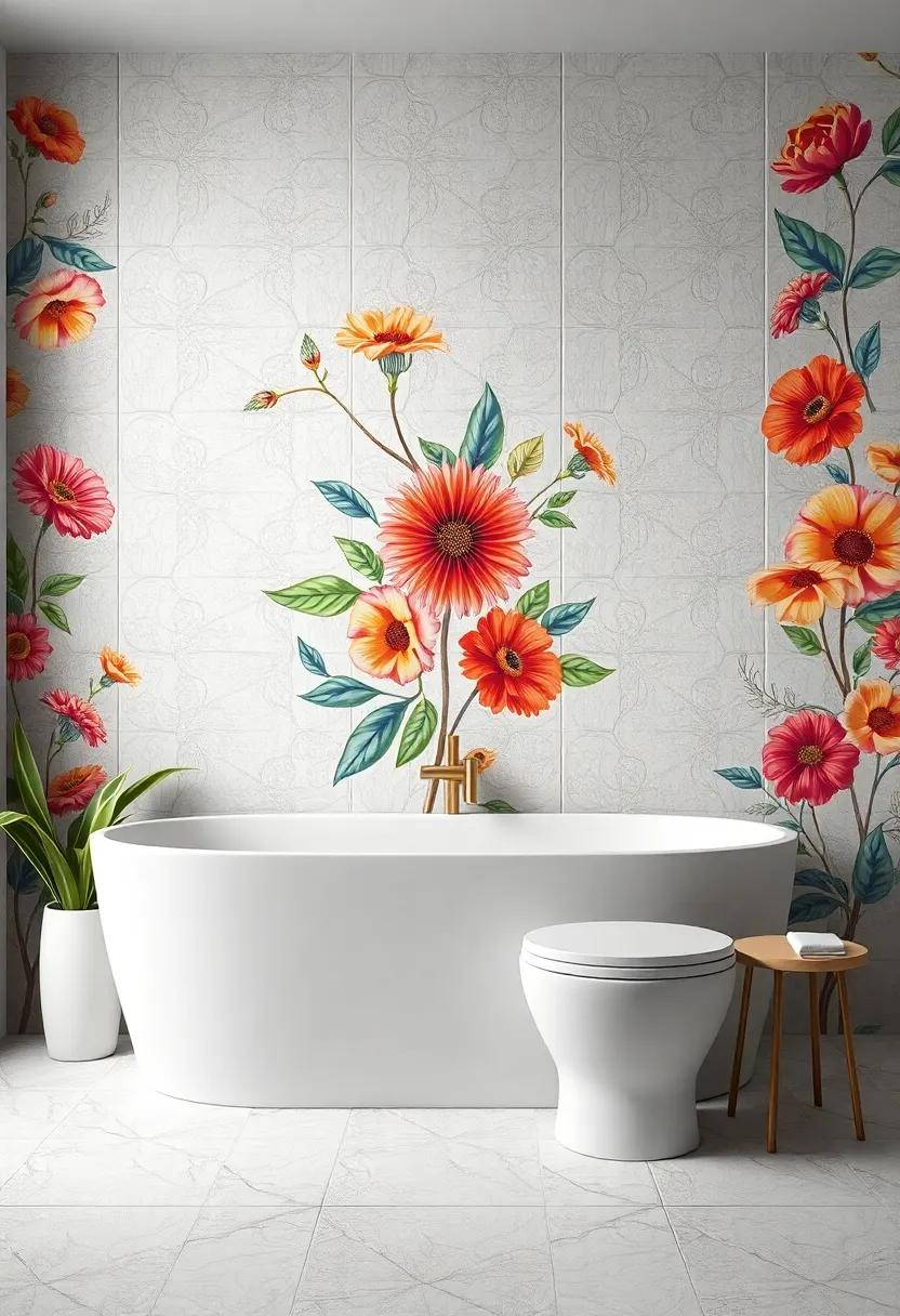 Graphic Floral Motifs: Welcome nature indoors with tiles adorned in ⁢vivid floral patterns, perfect ⁣for⁣ bringing life ⁤and ⁤vibrancy to your bathroom