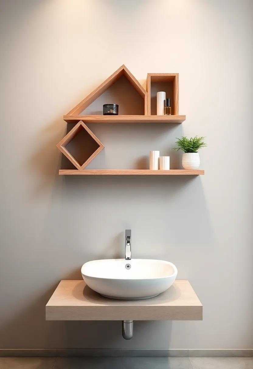 Geometric Shelf designs:‌ Add visual interest with uniquely shaped floating shelves that double as art pieces, enhancing your bathroom's style