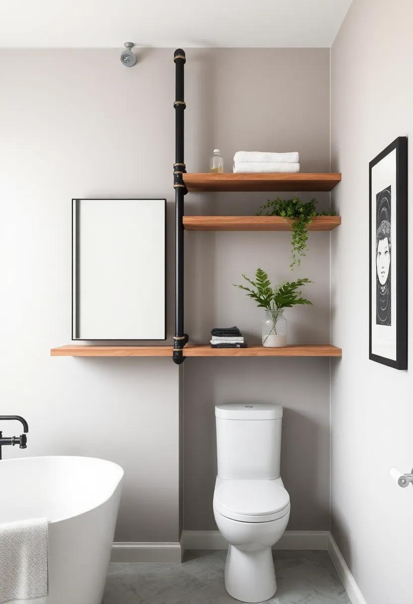 Industrial Pipe Shelves: For a rugged look, ​consider​ floating shelves made ⁢from exposed pipes that fit⁤ perfectly⁢ in‌ an urban loft-style bathroom
