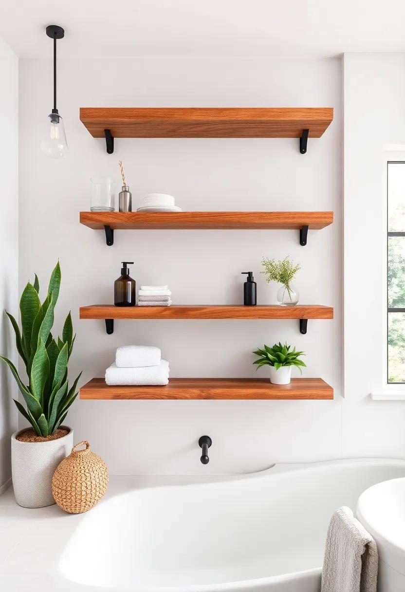 Rustic Wooden ‌Charm: Embrace⁢ a farmhouse aesthetic with reclaimed wood floating shelves that‍ add warmth and character to your ⁤bathroom