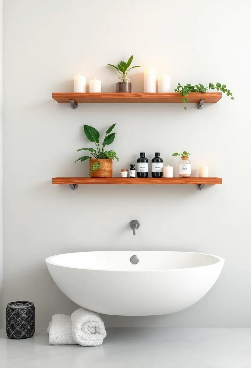Spa-Inspired Shelves: Create a tranquil spa atmosphere with bamboo floating shelves⁣ adorned with scented ​candles, ​plants, and essential oils