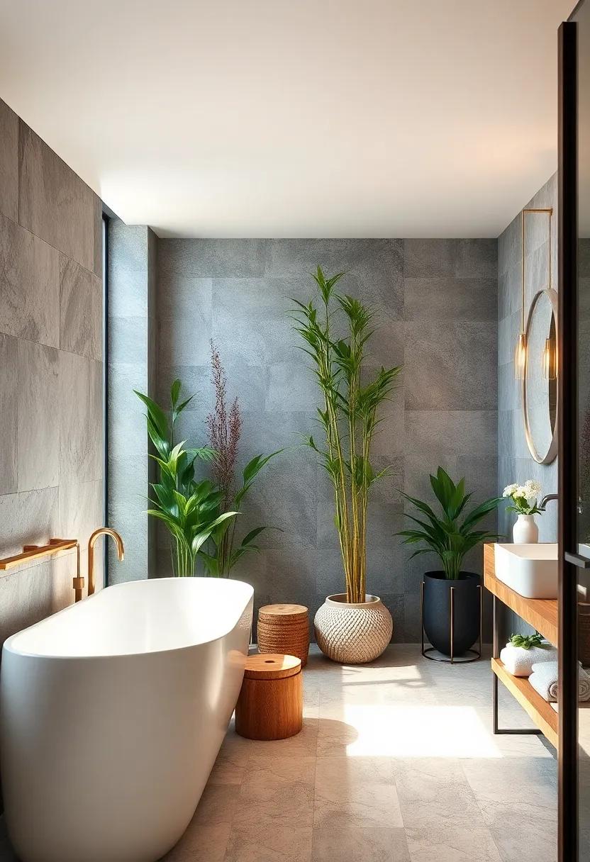 Design a Spa-Like Feel with Bamboo: Introduce bamboo plants for a serene atmosphere, benefiting from their air purifying qualities while enhancing aesthetics