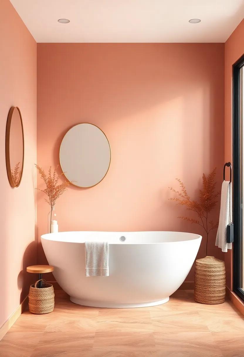 Elevate Your Bathroom with Light ⁢Blush ‍Walls ​and Terracotta Details
