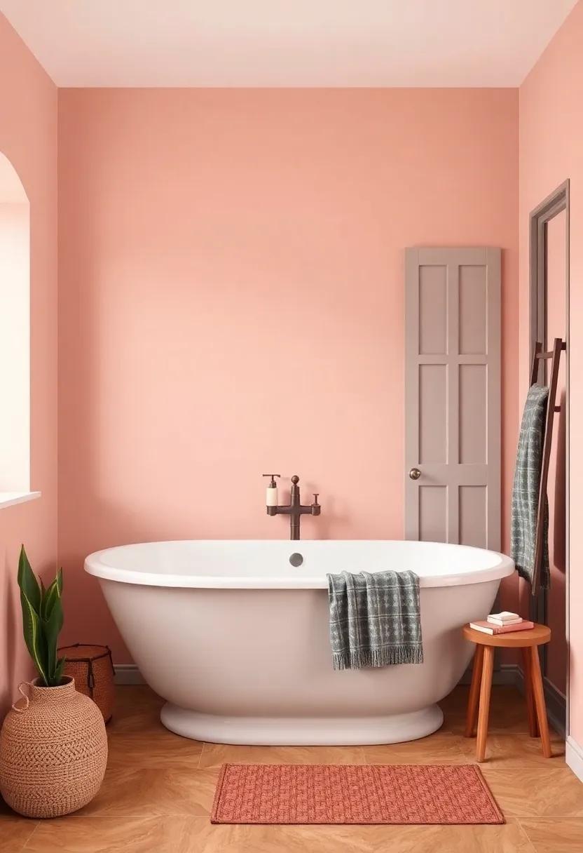 Pastel Pink ‍Walls Dressed ‍with Rustic Terracotta Accents