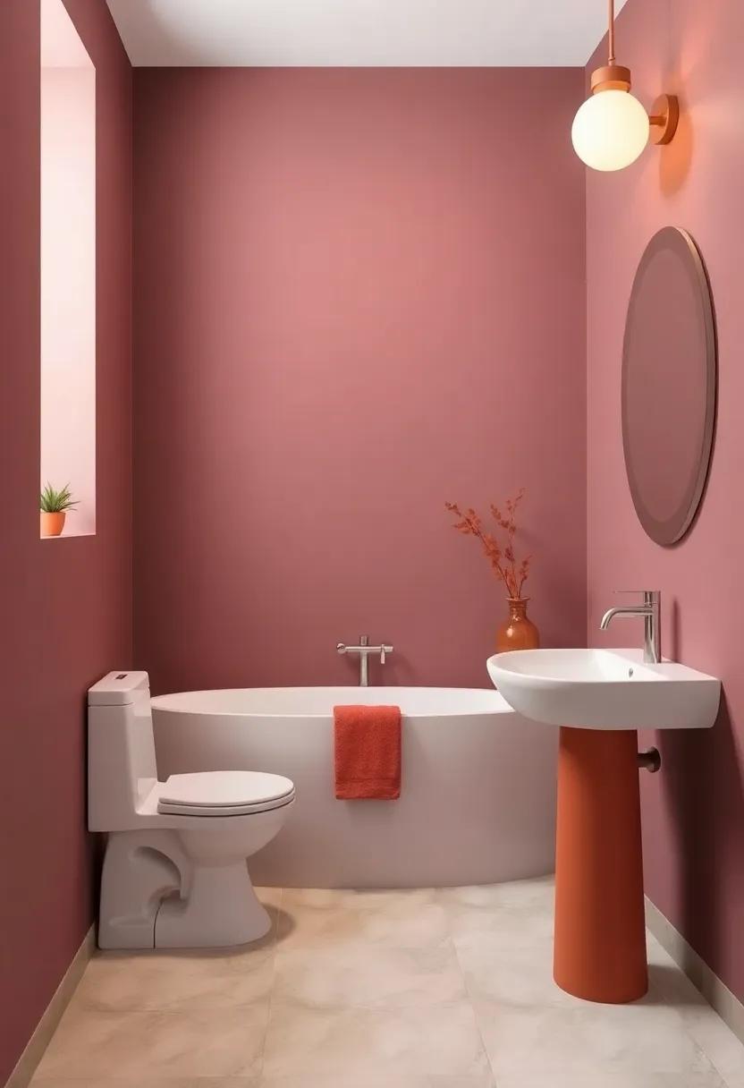 Create Depth with Muted Mauve Walls and ​vibrant Terracotta Elements