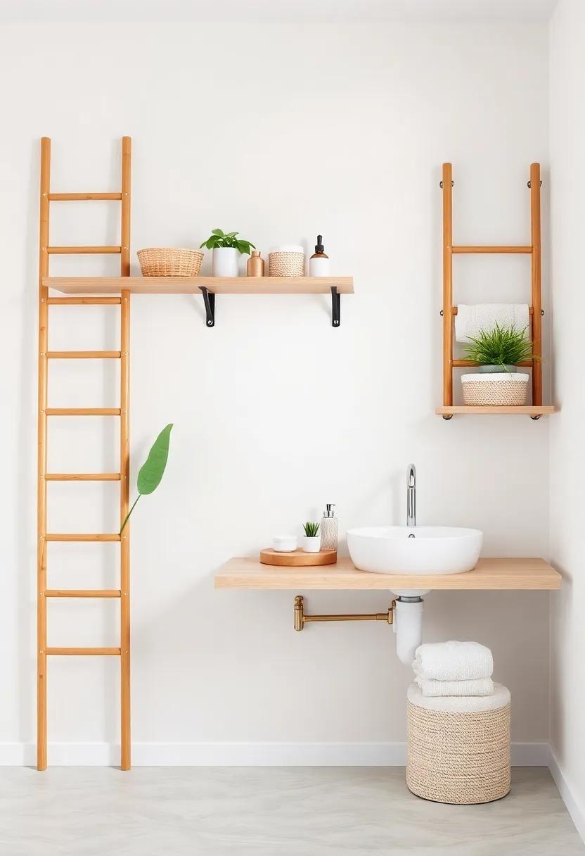 Bamboo Storage ladders: Add an eco-friendly touch to your bathroom with stylish bamboo ladders that combine form and function