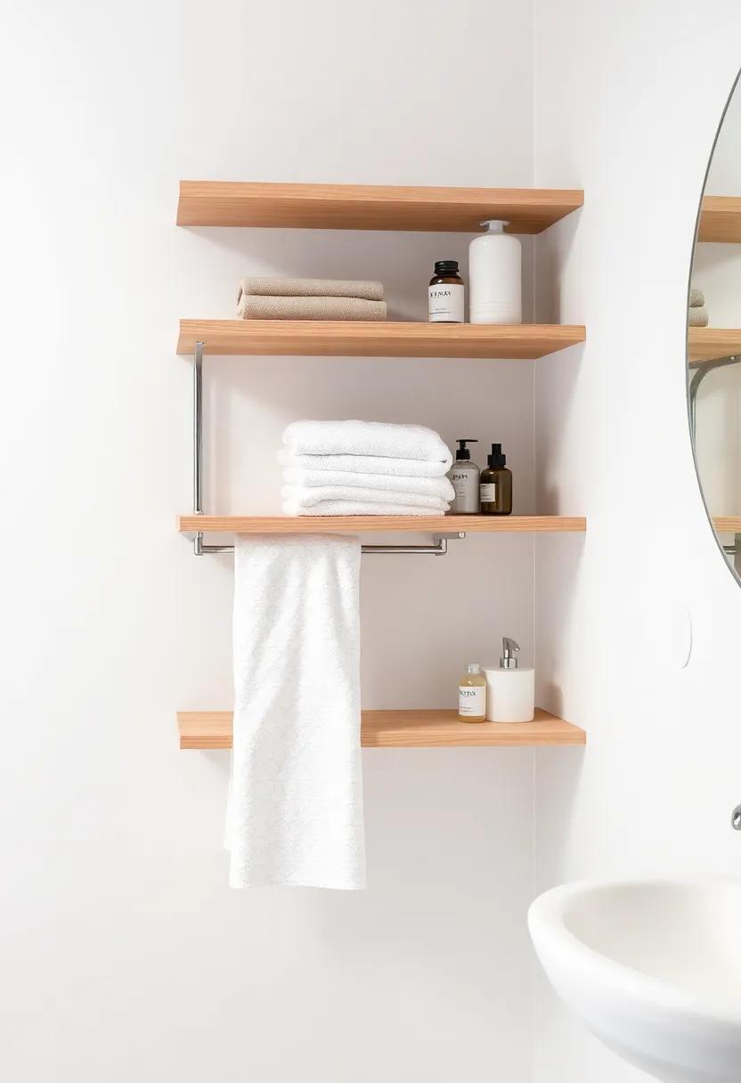 Integrated Towel Racks: Dual-purpose solutions like towel racks with built-in shelves provide convenience without compromising style