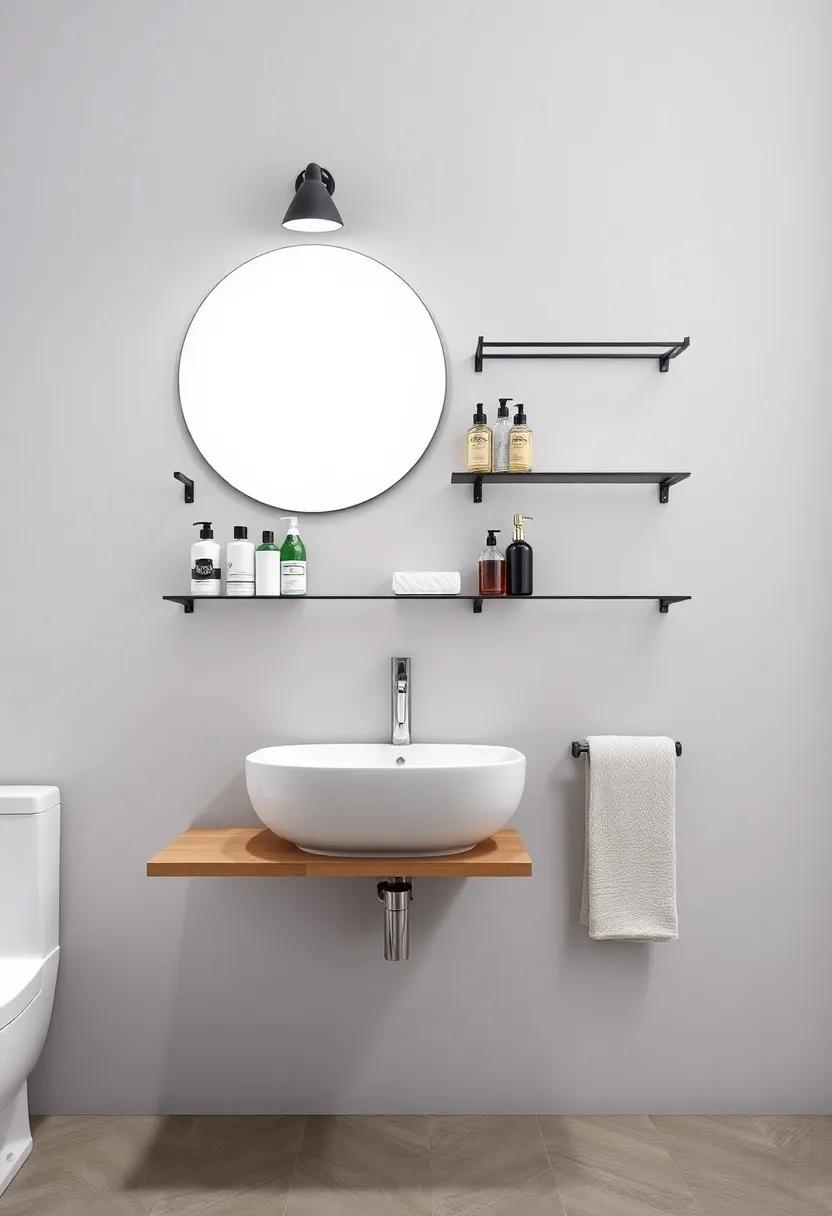 Minimalist Metal Wall Racks: Achieve a sleek look with minimalist metal wall racks, perfect for showcasing toiletries or decorative items