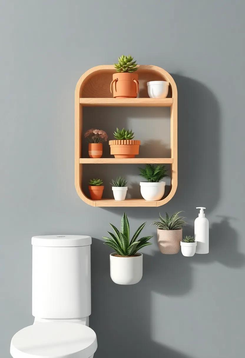 Tiered Pottery Shelves: Showcase your favorite plants or bath products with tiered pottery shelves that create a charming display