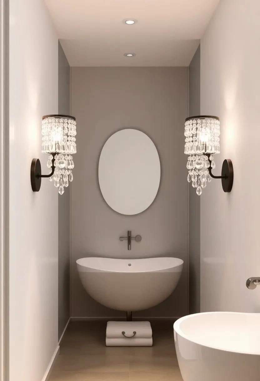 Crystal Cascade: Dramatic sconces adorned with cascading crystals instantly elevate⁤ the elegance‌ of your bathroom space