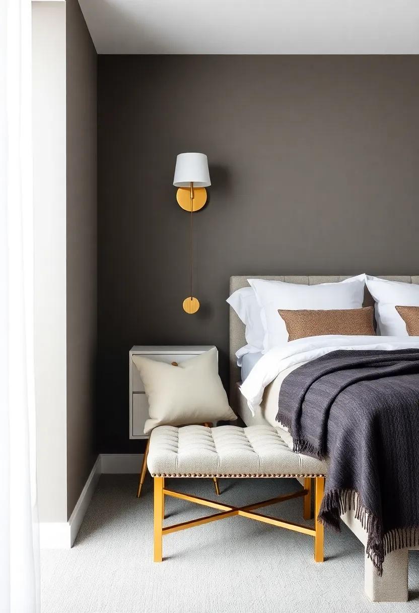 Crafting a Serene Retreat: Gold Accented ‍Benches in Tranquil Bedrooms