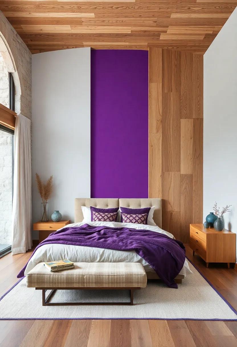 Natural Wood and Purple:​ Pairing organic textures ⁤with bold colors invites warmth and uniqueness ⁢to your⁣ sanctuary, ideal for a ‍rustic vibe