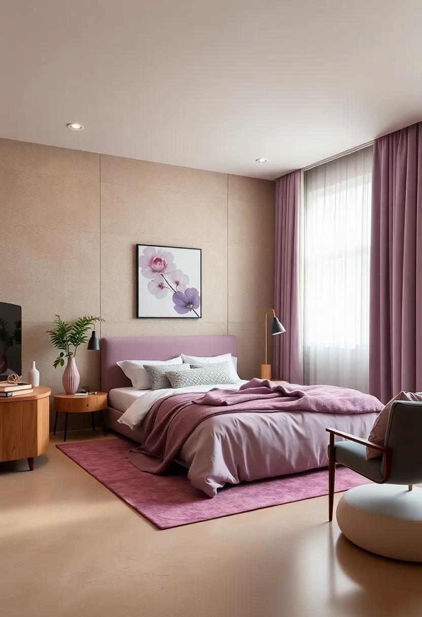 Warm Beige and Lilac: A cozy combination that promotes warmth while adding a touch of playful charm, perfect ‌for a snug environment