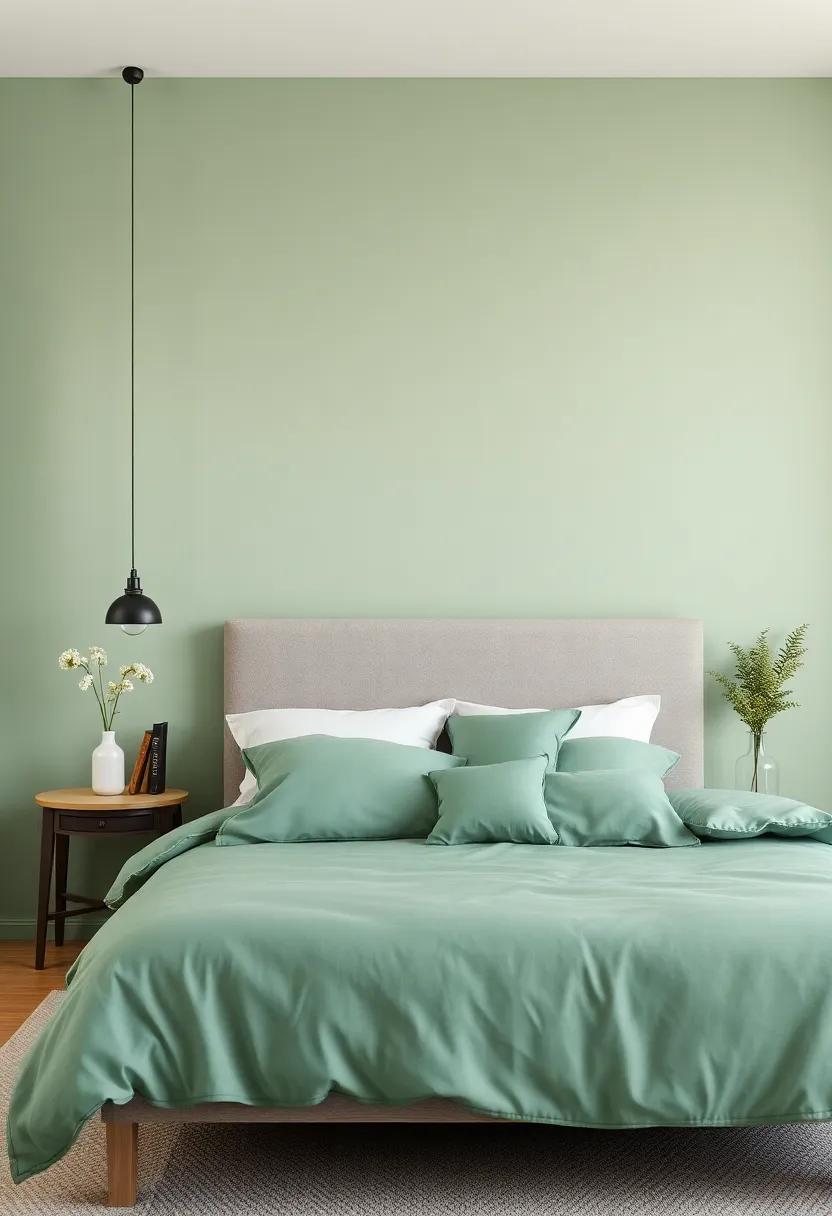 Serene Sage:‌ Transform your bedroom with soft sage green walls for a calming and nature-inspired retreat that promotes relaxation