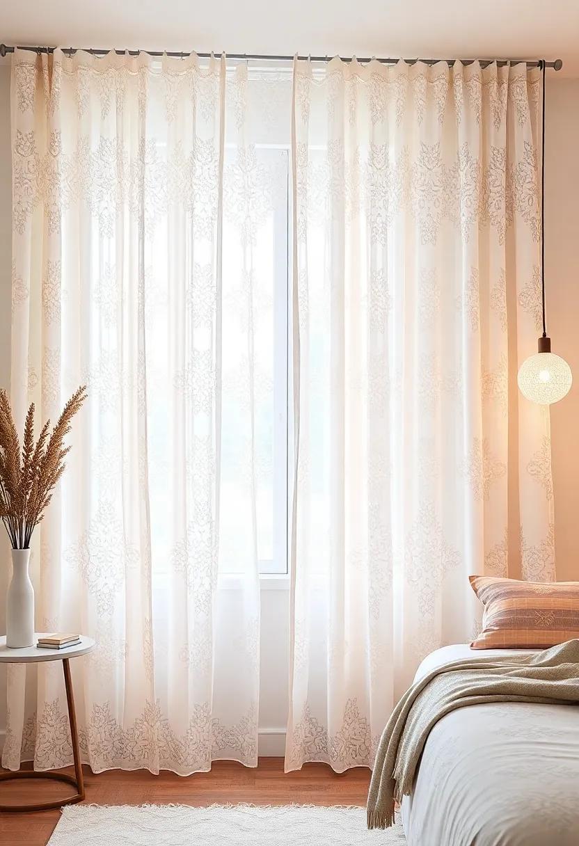 Seasonal Switch: Refresh your bedroom decor by changing lace curtains seasonally,opting for lighter tones in summer and deeper hues in winter