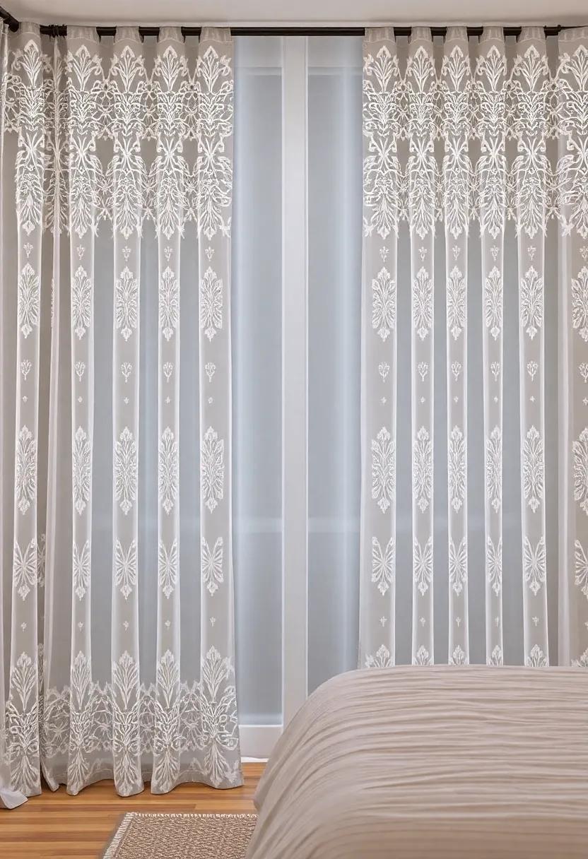 Geometric Patterns: Opt for modern lace curtains featuring geometric designs to blend traditional elegance with a contemporary flair