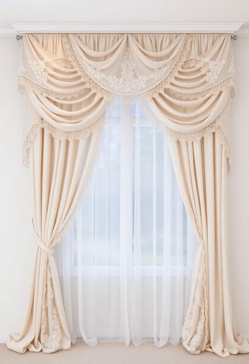 Elegant Swags: Use classic swags of lace to create a luxurious feel above windows, enhancing the overall elegance of your bedroom