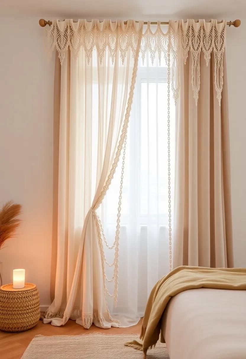 Boho Chic: Combine sheer lace curtains with macramé details for a relaxed, bohemian vibe that reflects your free-spirited personality
