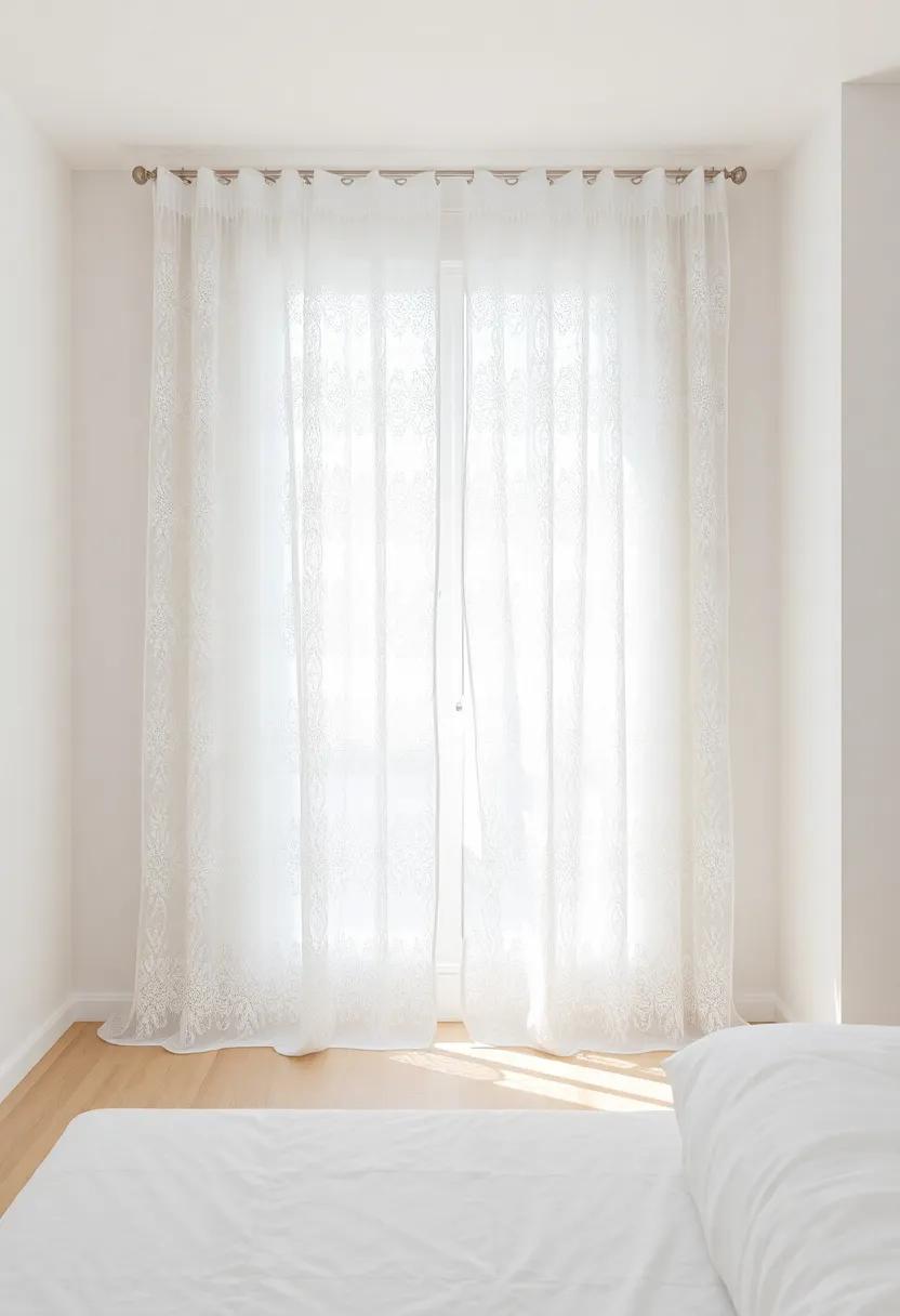 White and Bright: Use all-white lace curtains to maximize natural light,making the room feel more spacious and inviting