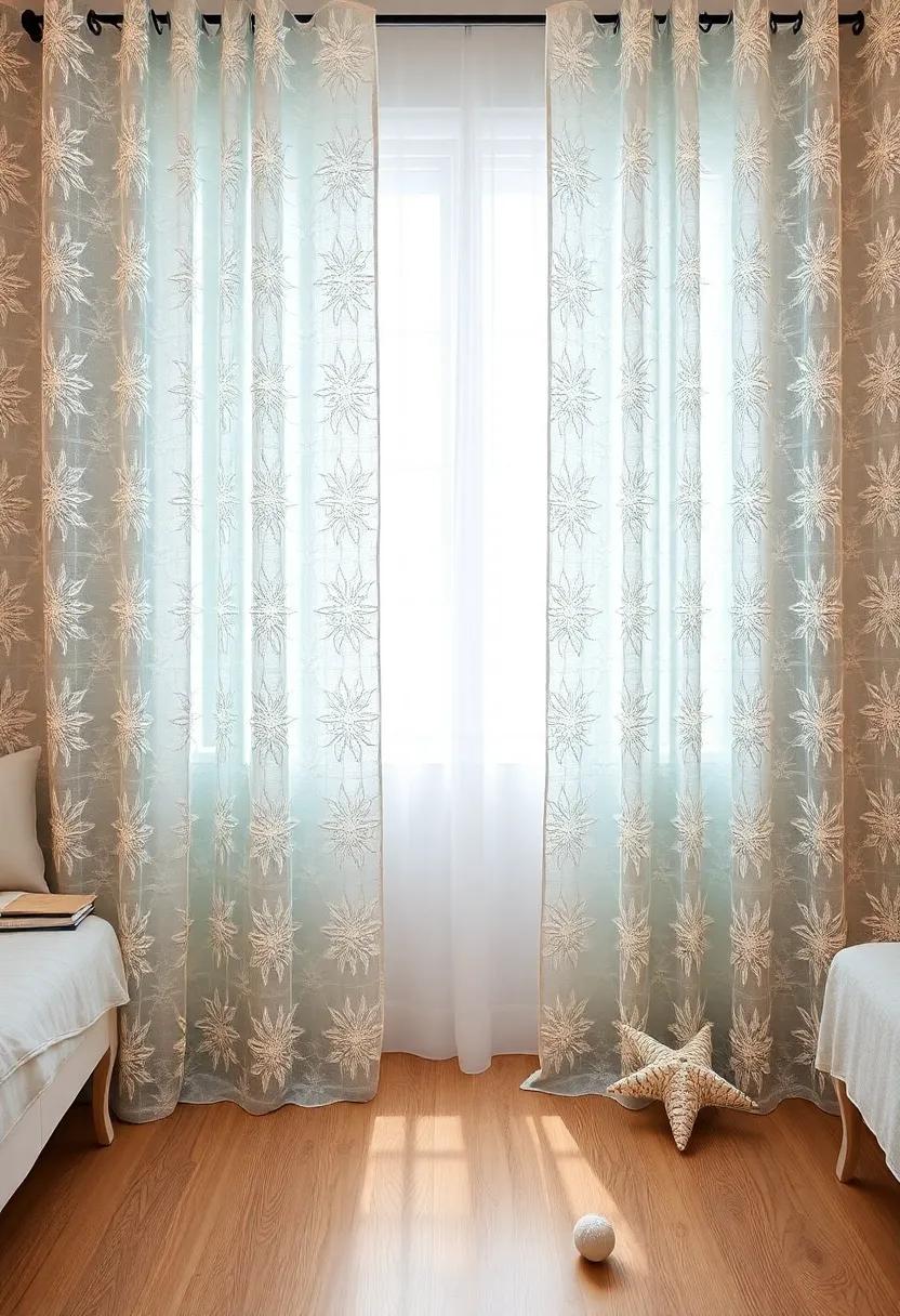 Coastal Vibes: Choose sheer lace curtains with delicate sea-inspired motifs to infuse your space with refreshing coastal charm