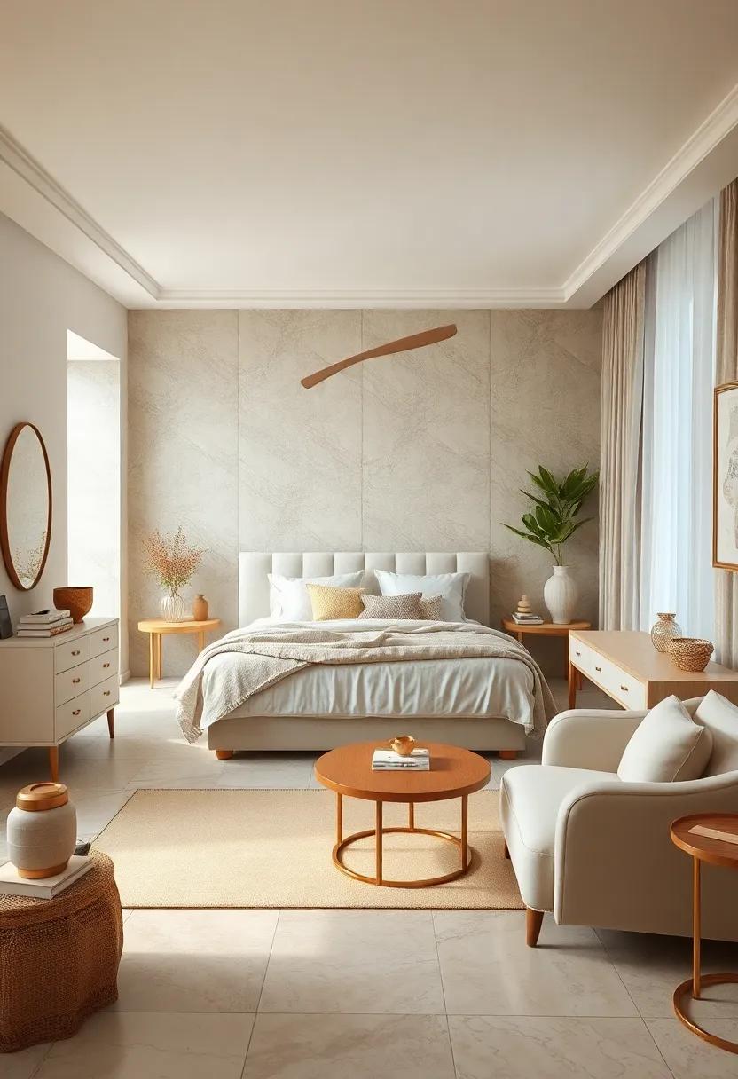 Classic Elegance:⁣ Create a timeless‍ bedroom with classic furniture pieces in shades of cream ​and soft gold, complemented by⁣ delicate lighting‍ for a tranquil and upscale ambiance