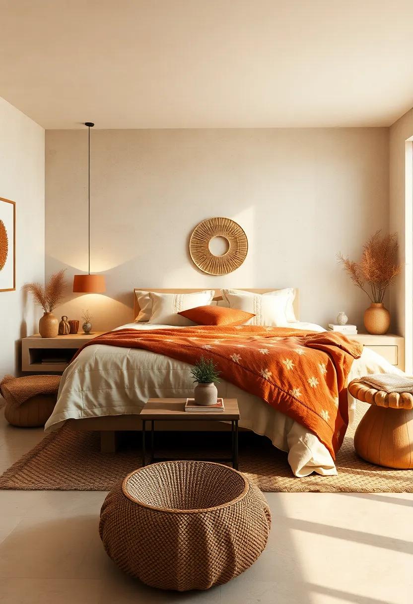 Earthy Retreat: Dive into the grounded feel of ⁣an earthy bedroom with sandy tones, terracotta accents,​ and natural materials that connect⁤ you to the earth and enhance your serenity