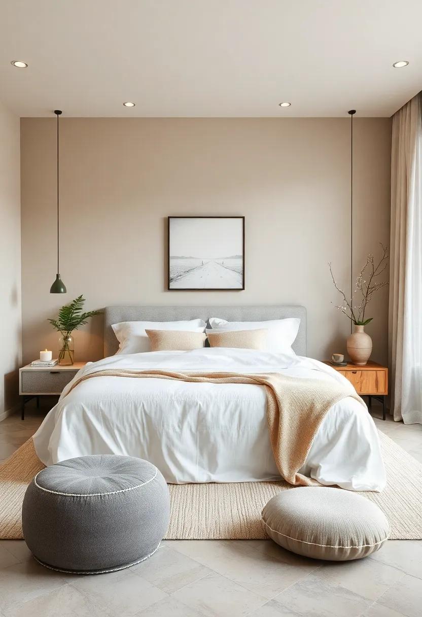 Embrace ​Minimalism: discover the⁤ beauty of simplicity with a minimalistic bedroom featuring soft beige walls,a⁢ crisp white bedspread,and understated accents that promote⁣ serenity