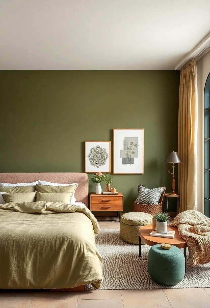 Olive⁣ Green: Earthy olive creates a ⁤connection with nature, harmonizing beautifully with ‍wooden furniture and‍ greenery⁤ to‍ enhance serenity