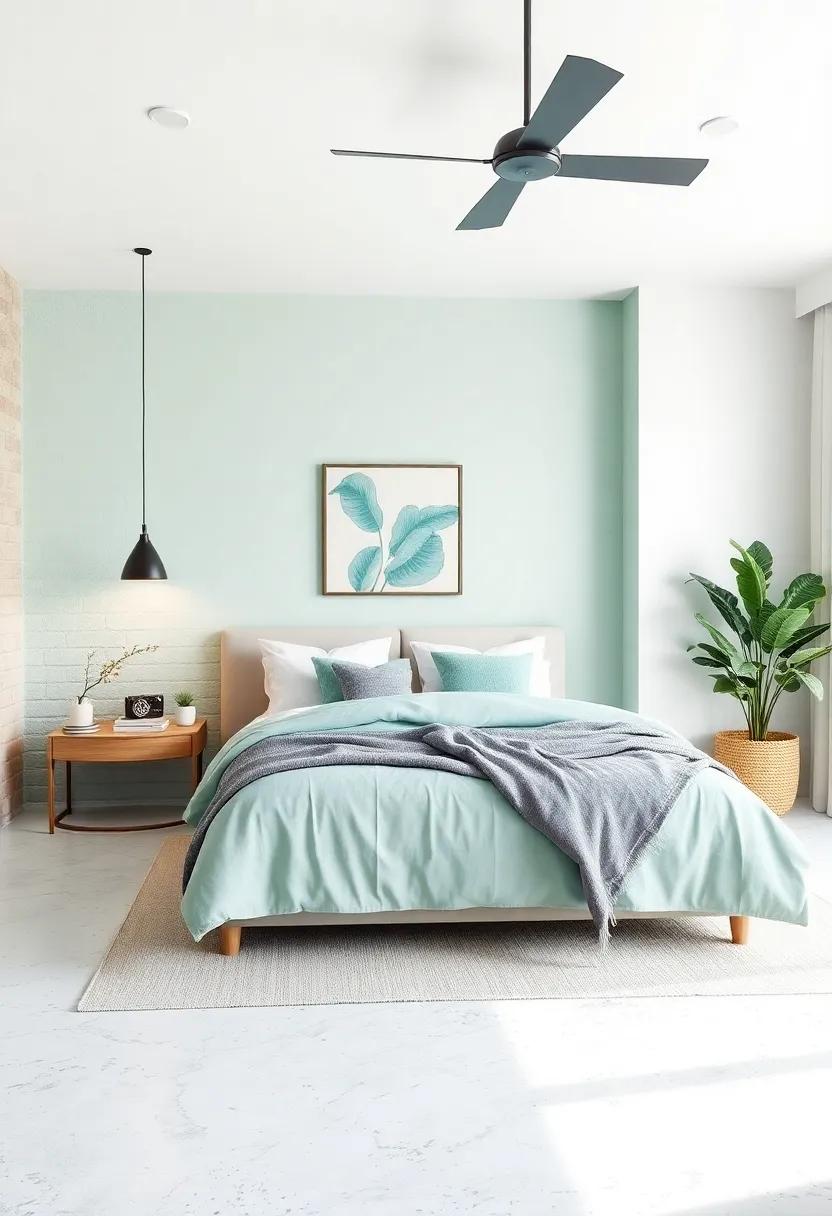 Gentle Mint: Refresh your bedroom with a gentle mint color ​that feels rejuvenating and serene​ simultaneously occurring