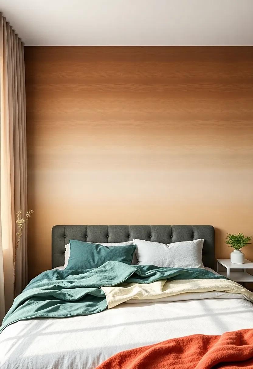 Layered Textures: Enhancing Ombre Wallpaper with Complementary Fabrics