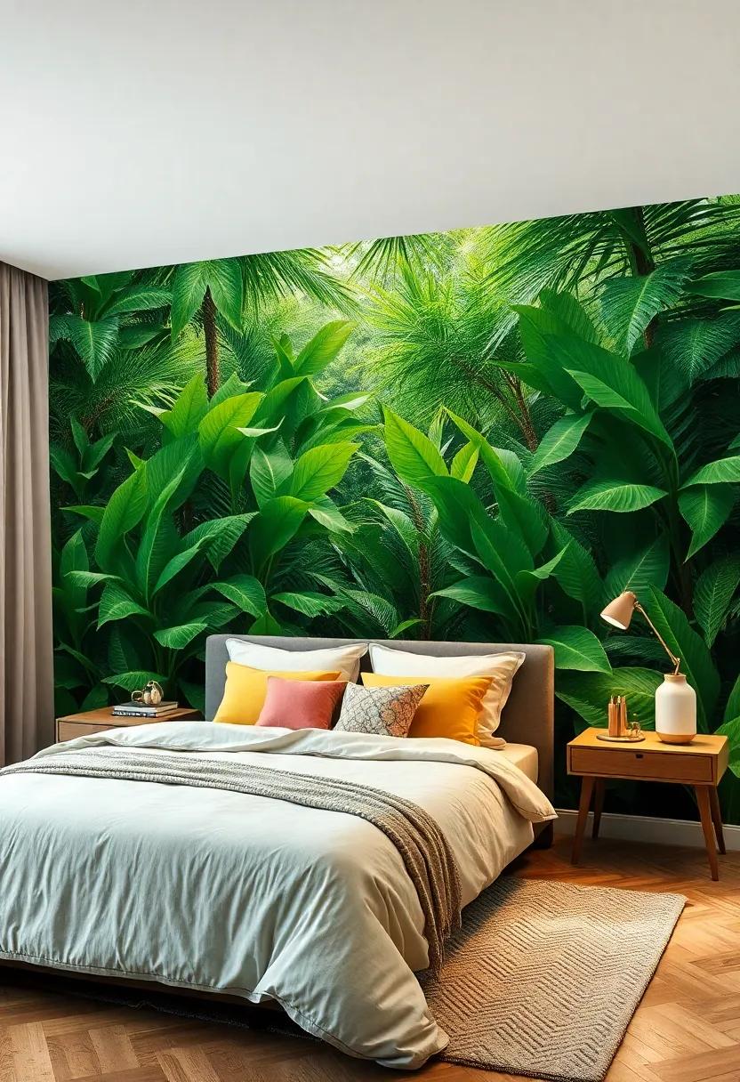 Add depth to your room with ⁤an immersive jungle scene wallpaper, complete with layers of ⁤lush greenery that transport you directly to ⁤an enchanting forest
