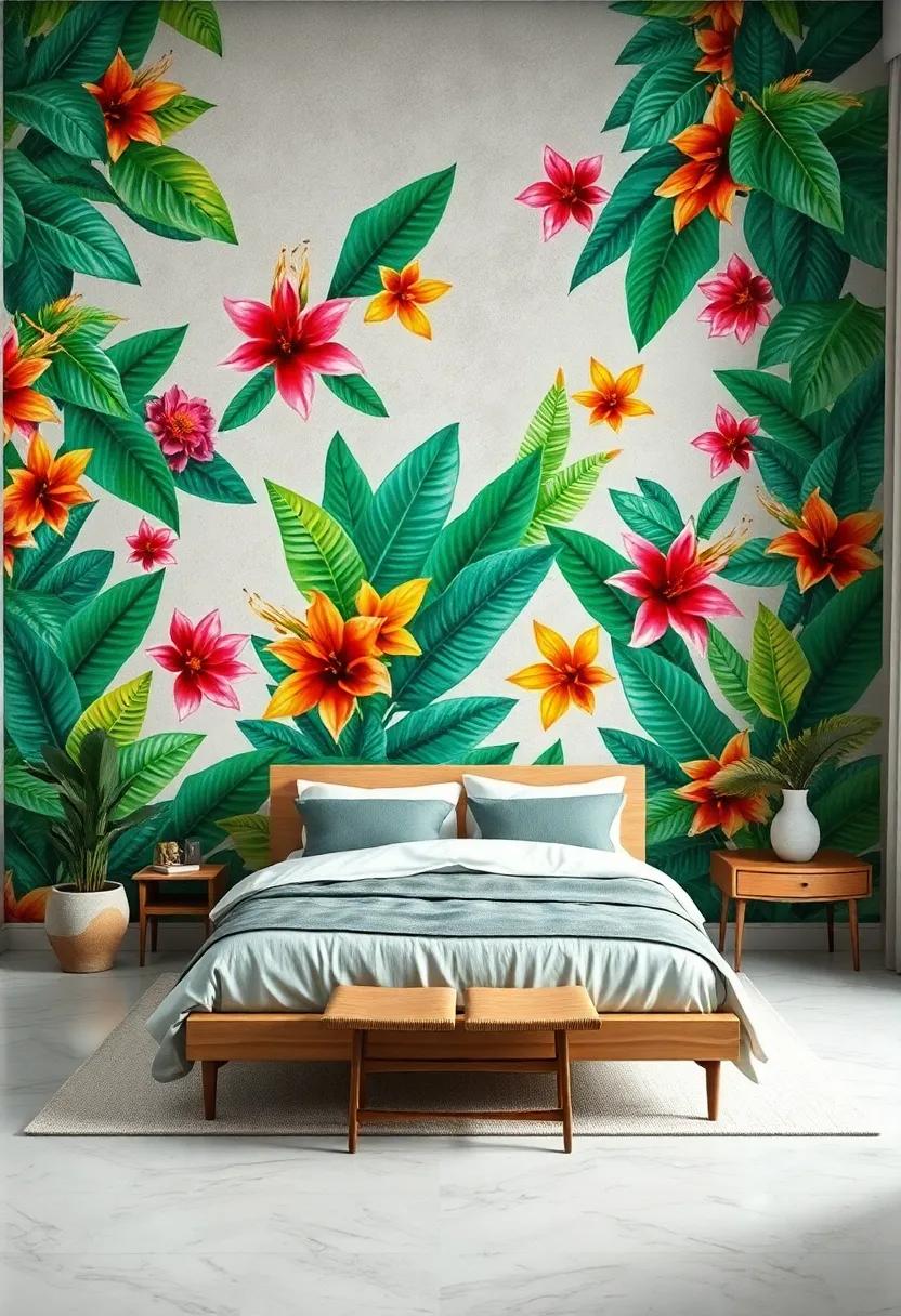Select a vibrant ⁣tropical flora wallpaper featuring colorful exotic flowers intertwined with lush ​leaves for a lively pop of color ‌that energizes your⁢ space