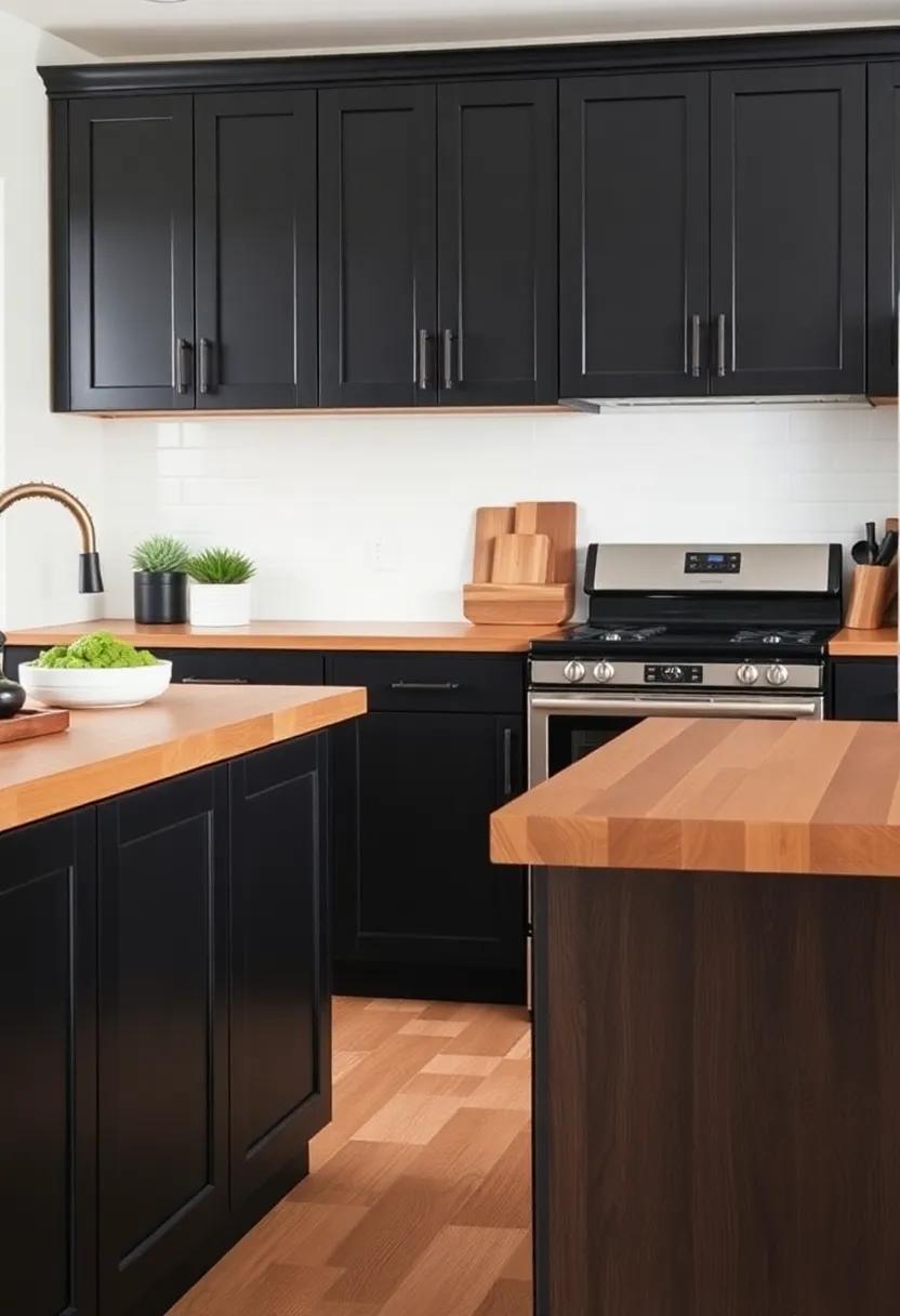 Designing Visual Harmony: Blending Dark Cabinets with Warm Wood Tones