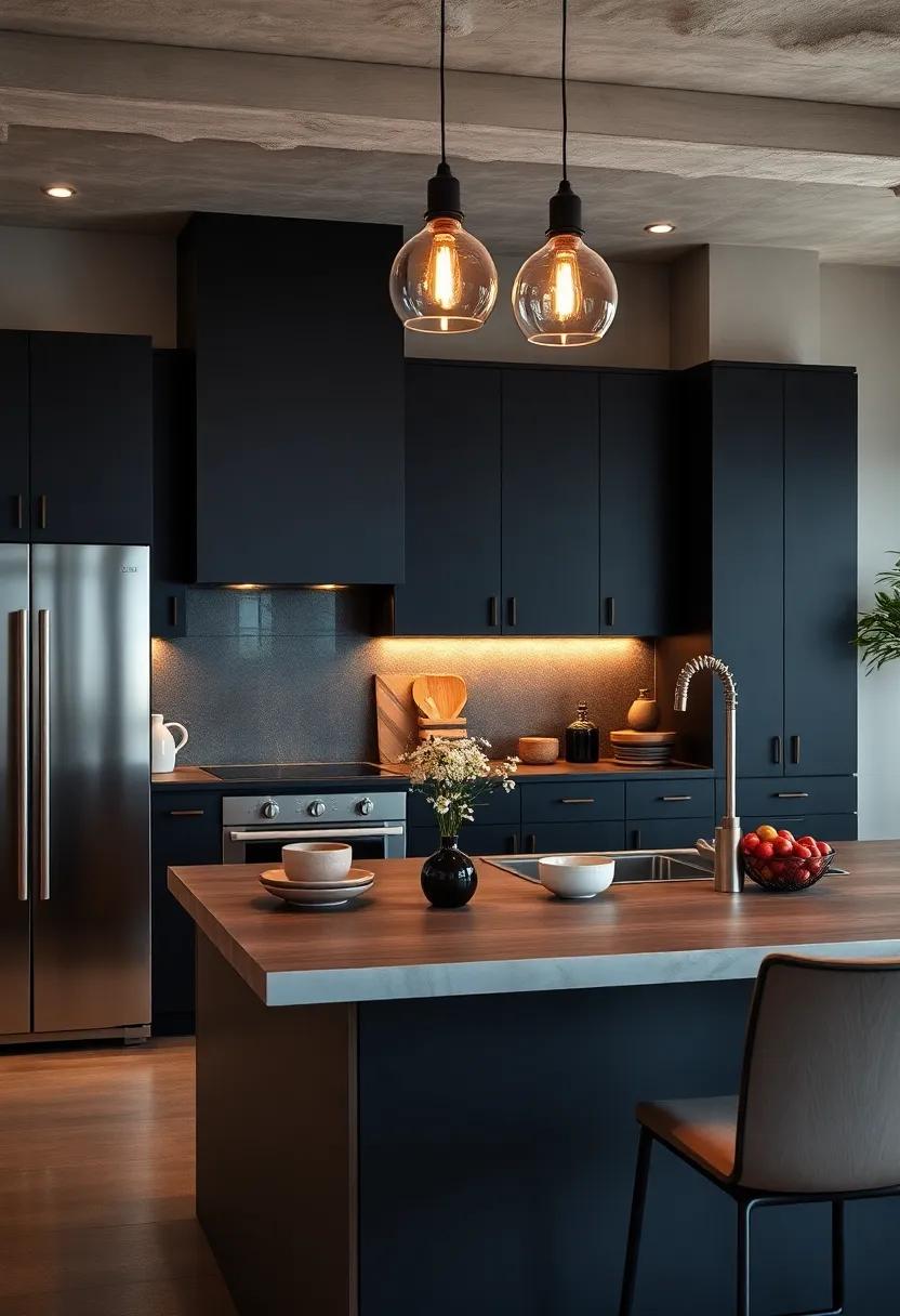 Ambient Lighting: Install⁤ pendant ​lights⁢ over your countertop area to compliment black ⁤cabinetry and create a welcoming atmosphere