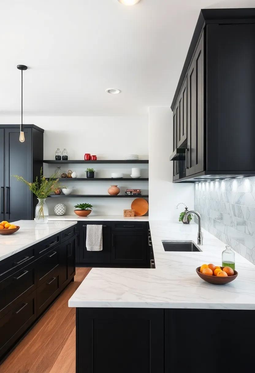 Contrasting Countertops: Pair ⁢your black cabinets with light-colored countertops like quartz or marble for‌ a stunning ‍visual appeal