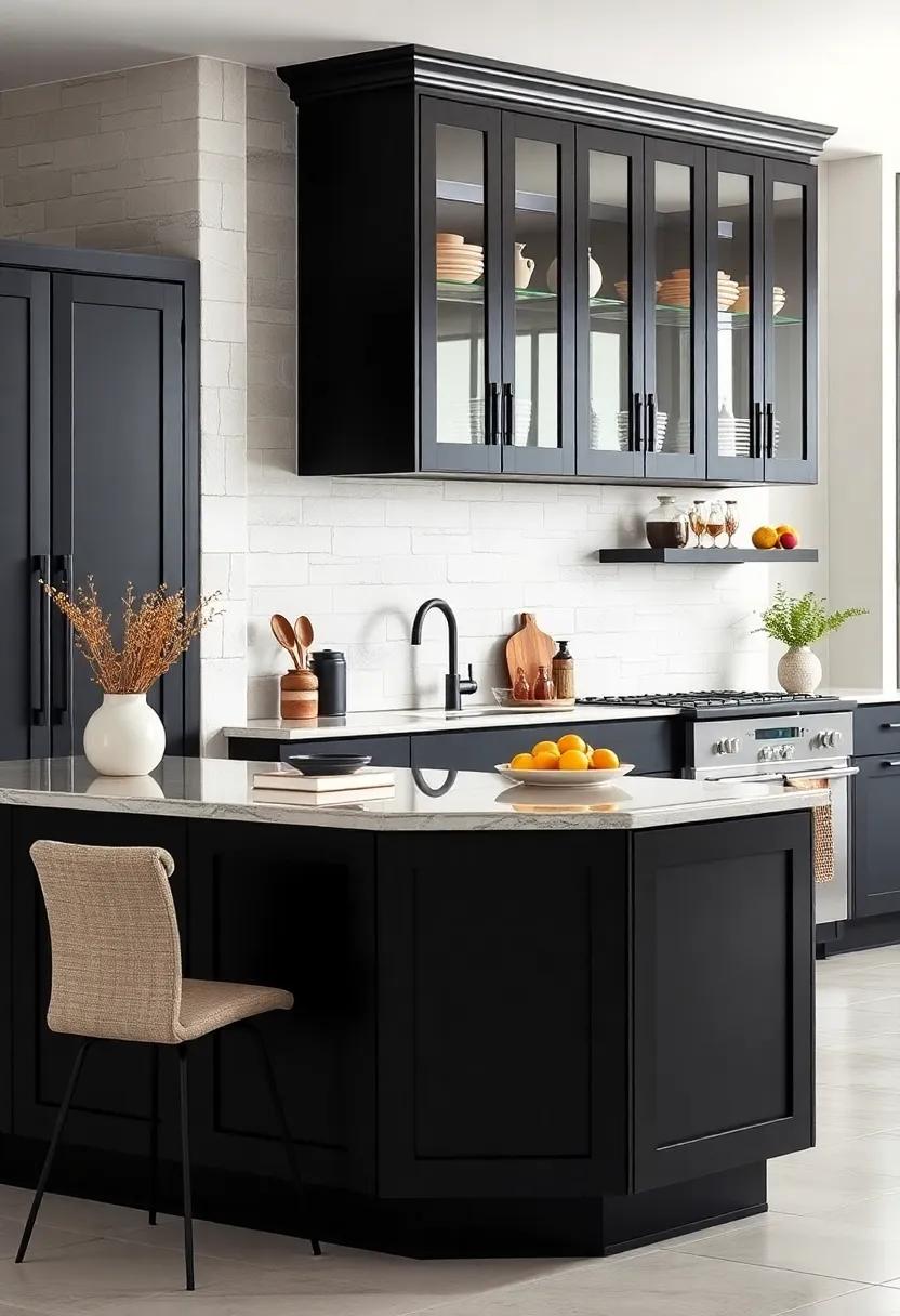 Glass-Front Cabinets: Add glass-front doors to select black cabinets​ for ‍a modern display and an airy feeling