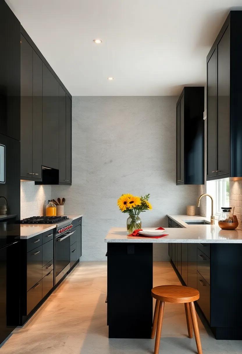 High-Gloss Finish: opt⁣ for high-gloss ‌black cabinets that reflect light and create an eye-catching‌ visual contrast