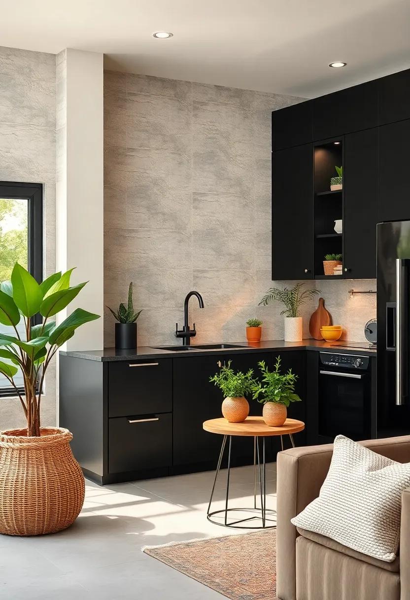 Incorporating Greenery: Offset the starkness‌ of black cabinets with houseplants or‌ herbs for a refreshing burst of ‌color