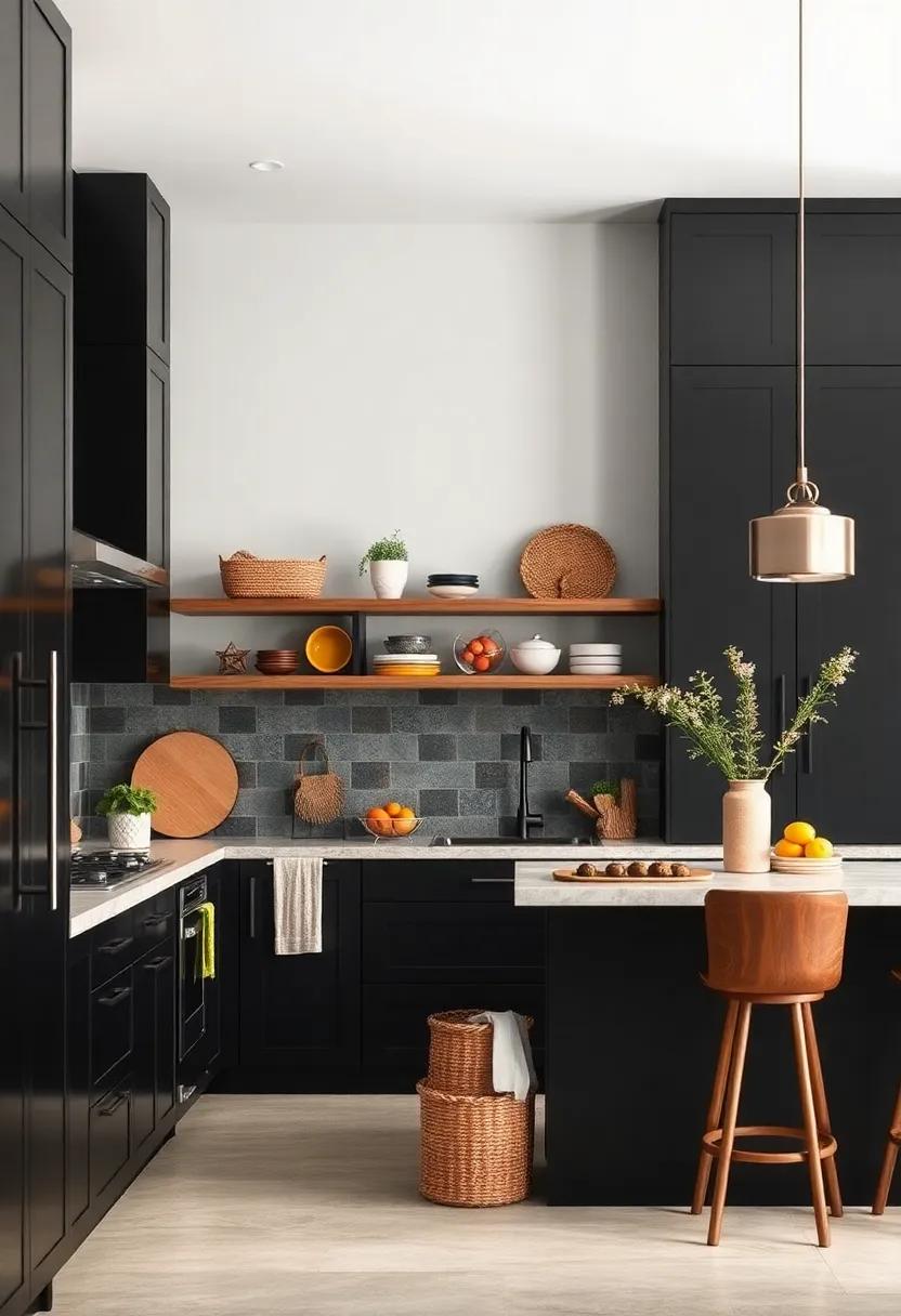 Play with textures: Combine ⁣black cabinets with textured⁢ elements like woven⁤ baskets or patterned textiles for added warmth