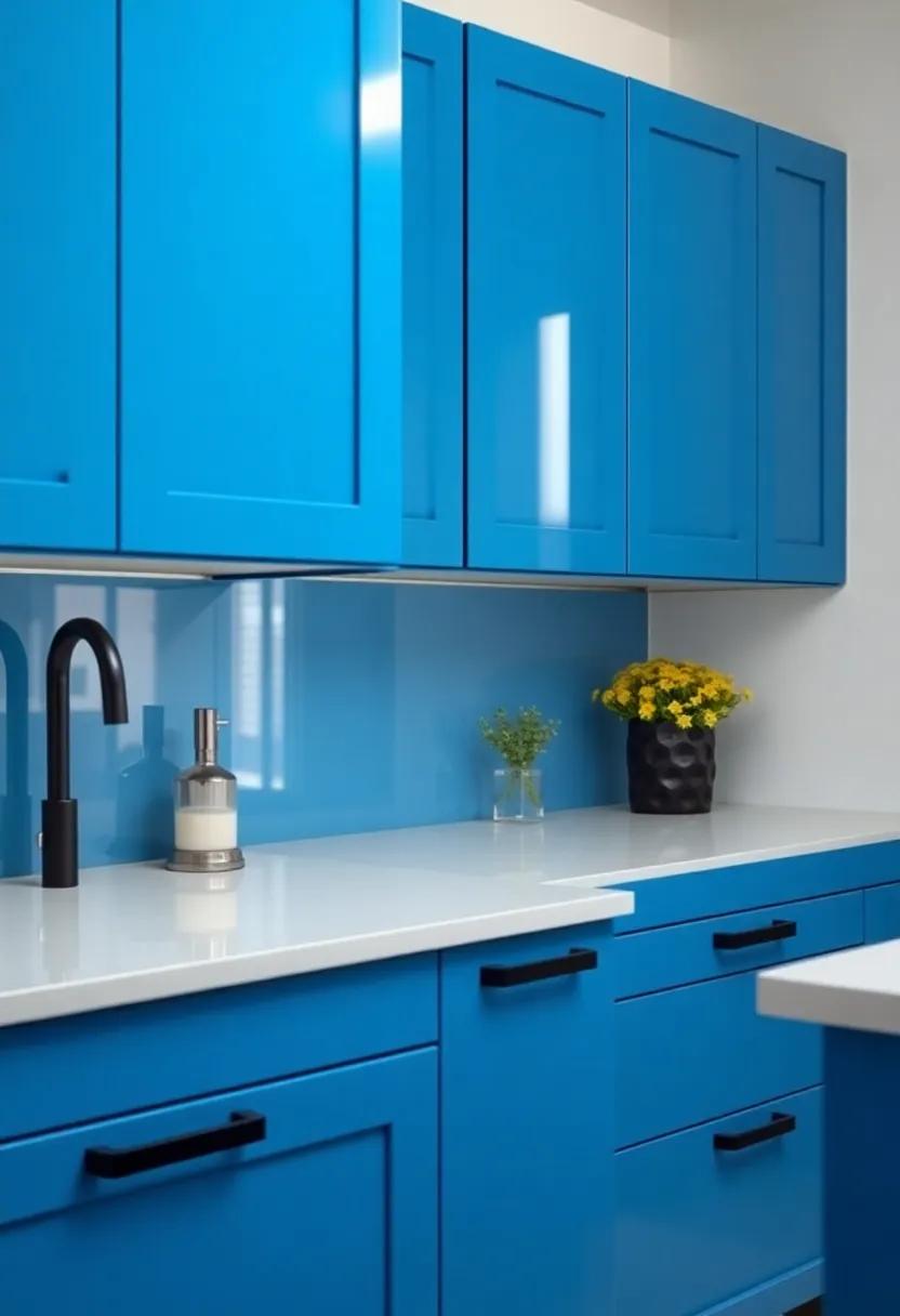 Incorporating⁣ glossy azure cabinets with sleek black pulls introduces a⁤ glossy‌ finish that reflects light ⁤and adds dimension to your space